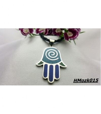 Lapis ve Malahit Taşlı Mozaik İşçilikli Turkuaz Hamsa Fatma Ana Eli Gümüş Kolye Ucu