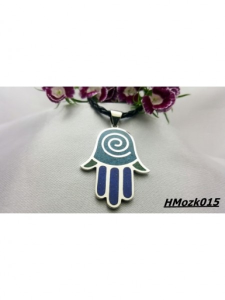 Lapis ve Malahit Taşlı Mozaik İşçilikli Turkuaz Hamsa Fatma Ana Eli Gümüş Kolye Ucu