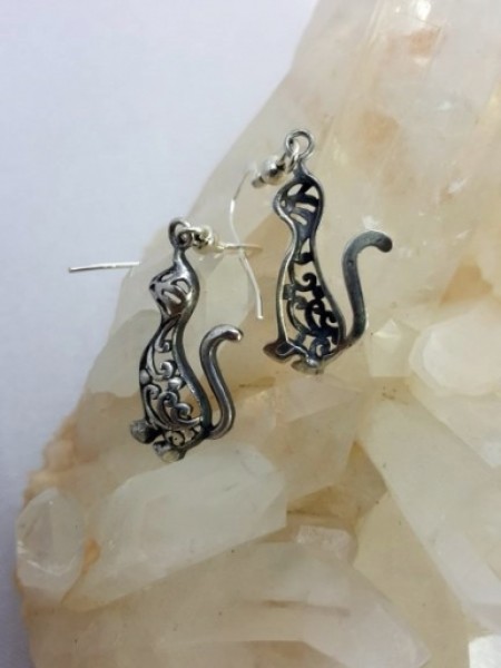 Ajurlu Kedi Gümüş Küpe