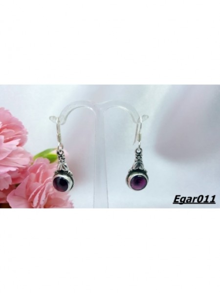 Granat Taşlı Gümüş Küpe