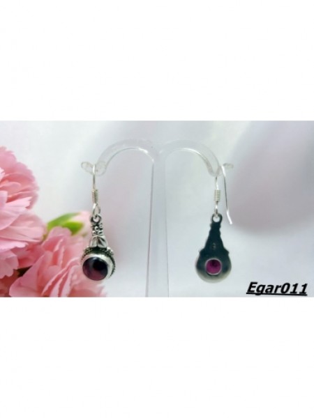 Granat Taşlı Gümüş Küpe