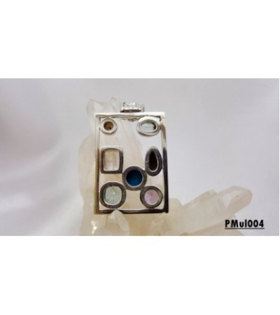 Karışık Doğal Taşlı Gümüş Kolye Ucu