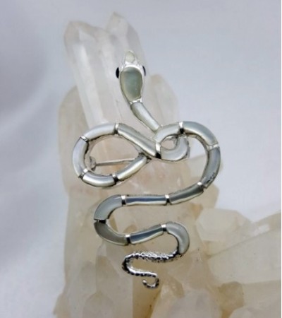 Sedef Taşlı Yılanlı Gümüş Broş & Kolye Ucu