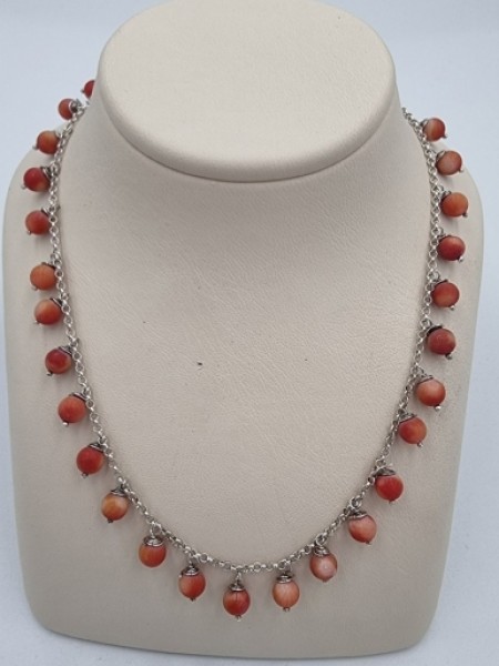 Mercan Taşlı Gümüş Kolye