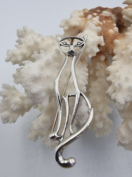 Kedi Gümüş Broş & Kolye Ucu