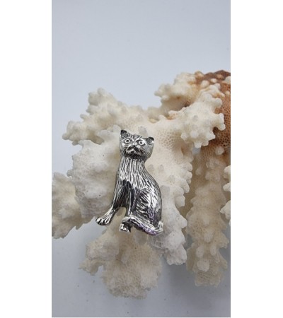 Kedi Şekilli Gümüş Broş