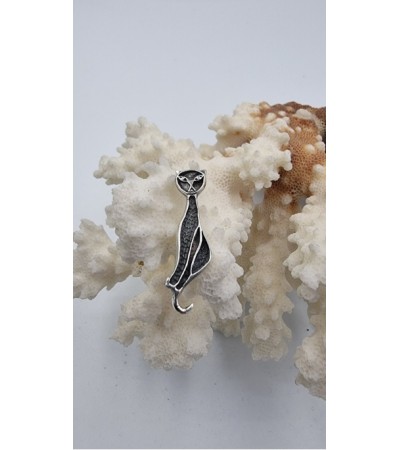 Kedi Şekilli Gümüş Broş