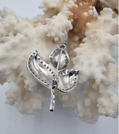 Oniks ve Zirkon Taşlı Yaprak Şekilli Gümüş Broş