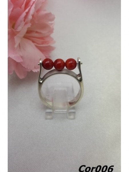 Mercan Taşlı Gümüş Yüzük 