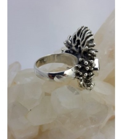 Mavi Topaz Garnet ve Ametisli Kirpi Gümüş Yüzük