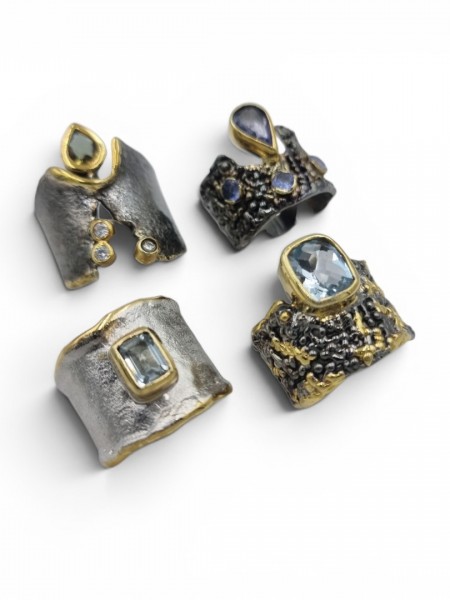 Four pieces,  handmade silver rings.